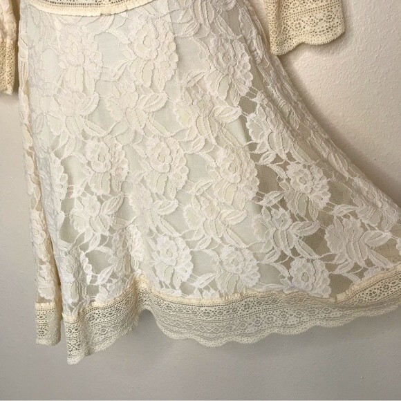 Free People Lacey Affair in Tea Dress Women Size Small Crochet Boho Mini Cream - Picture 6 of 16